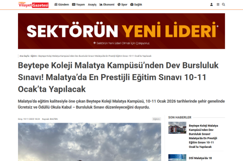 BEYTEPE KOLEJİ MALATYA VİLAYET GAZETESİ'NDE