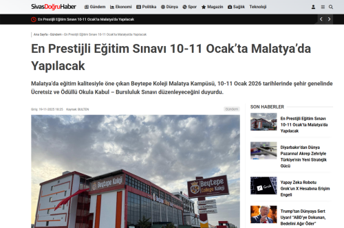 BEYTEPE KOLEJİ SİVAS DOĞRU HABER'DE